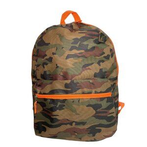 Boys Printed Backpack Camo Print with Safety Orange Zippers
